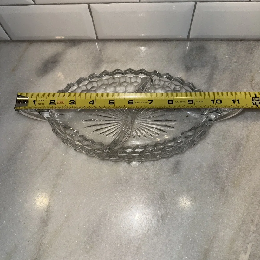 Vintage Fostoria American Clear 2056 Two-Part Divided Relish‎ Boat Dish 12